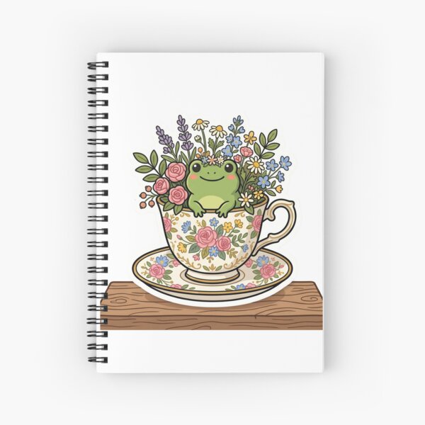 Item preview, Frog sitting inside teacup with flowers, cozy cottagecore design designed and sold by ArtsyExplorer.