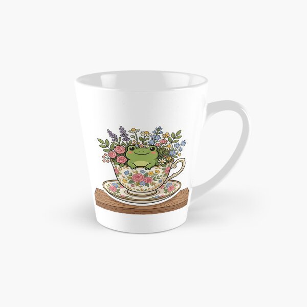 Item preview, Frog sitting inside teacup with flowers, cozy cottagecore design designed and sold by ArtsyExplorer.