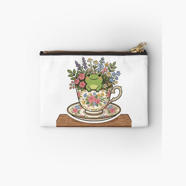 Item preview, Frog sitting inside teacup with flowers, cozy cottagecore design designed and sold by ArtsyExplorer.
