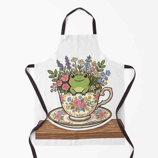 Item preview, Frog sitting inside teacup with flowers, cozy cottagecore design designed and sold by ArtsyExplorer.