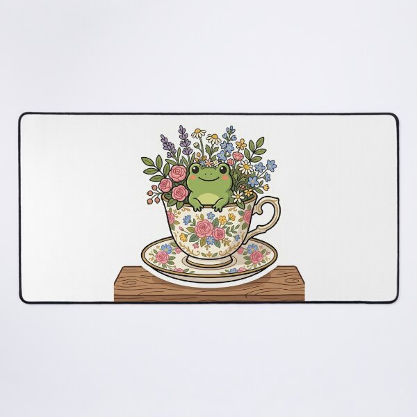Item preview, Frog sitting inside teacup with flowers, cozy cottagecore design designed and sold by ArtsyExplorer.
