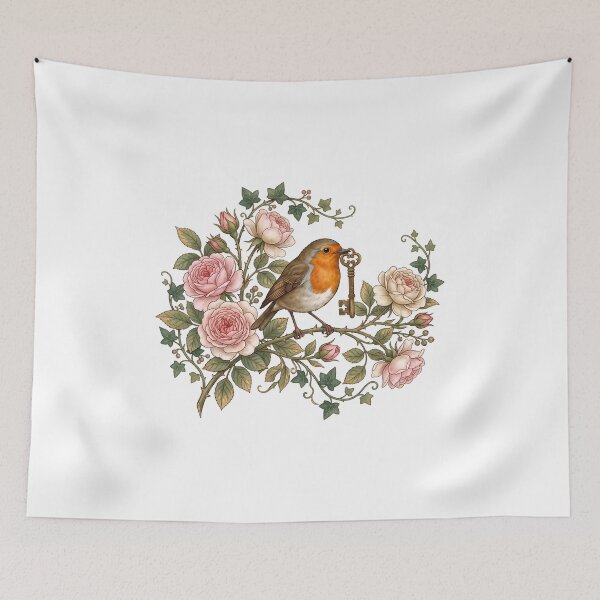 Item preview, Robin Holding Key With Roses Secret Garden Art designed and sold by Fenay Designs.