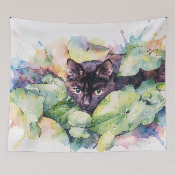 Aperçu de l'œuvre Chat noir à l'aquarelle créée et vendue par tomorrowsart.
