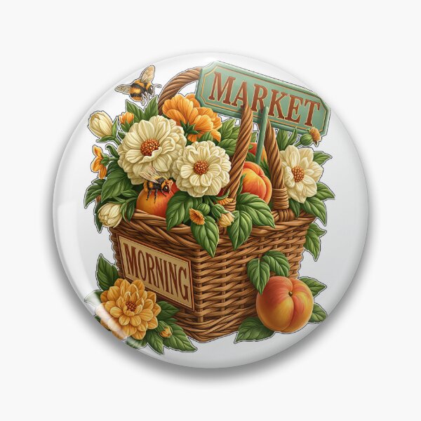 Item preview, Morning Market Basket with Flowers and Peaches designed and sold by Marcikart.