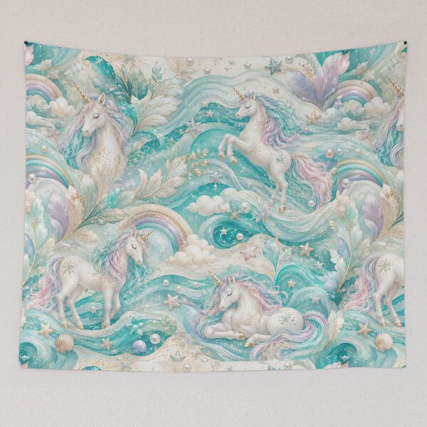 Item preview, Unicorn and rainbow pattern teal designed and sold by Heaven1111.