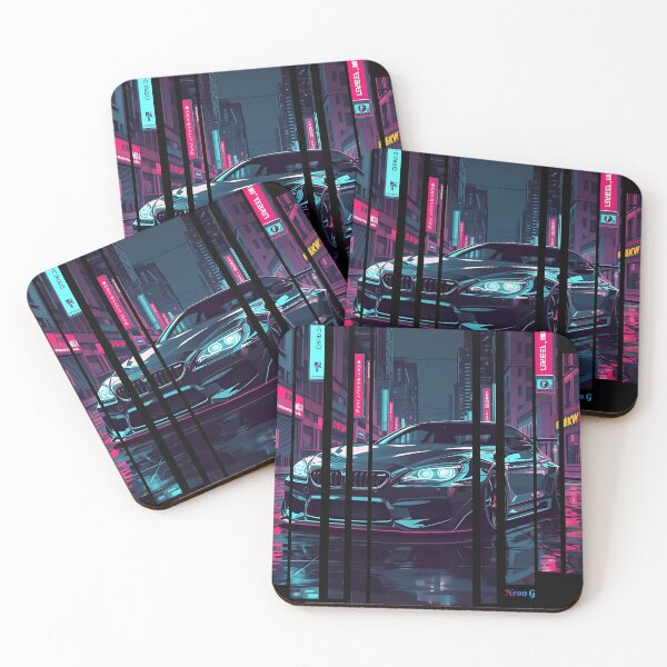 Item preview, B.W M6 sideways cyberpunk neon city, high contrast colors, cinematic lighting, bold vector illustration 28 designed and sold by Neon G.