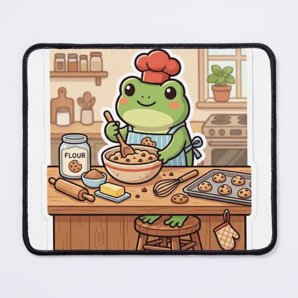 Item preview, Frog baking cookies in kitchen, cute baking frog designed and sold by ArtsyExplorer.