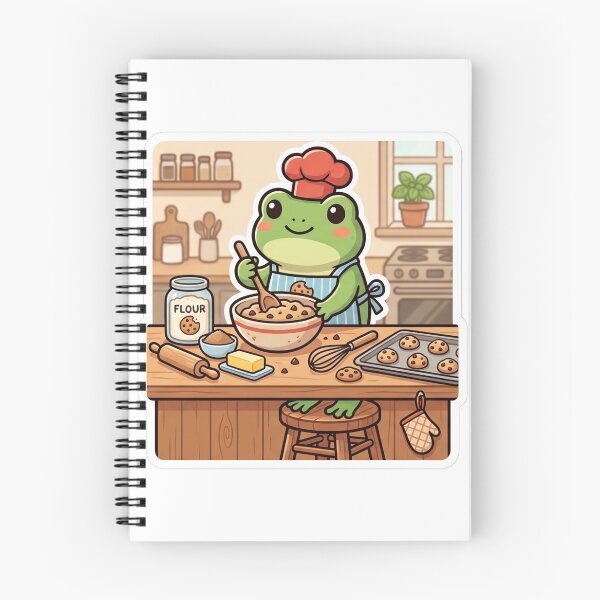 Item preview, Frog baking cookies in kitchen, cute baking frog designed and sold by ArtsyExplorer.