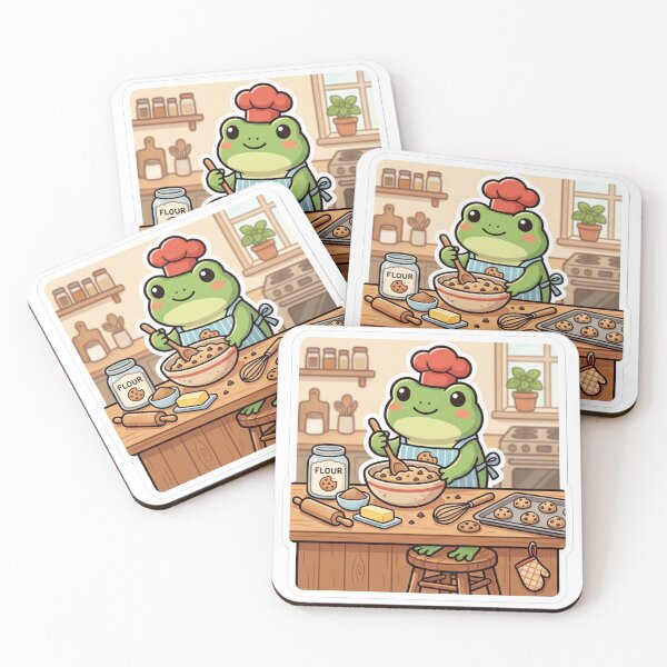 Item preview, Frog baking cookies in kitchen, cute baking frog designed and sold by ArtsyExplorer.