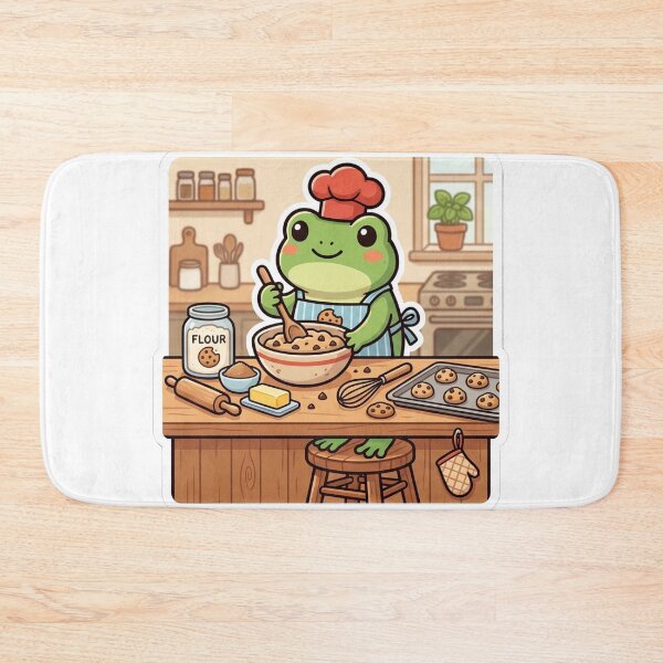 Item preview, Frog baking cookies in kitchen, cute baking frog designed and sold by ArtsyExplorer.