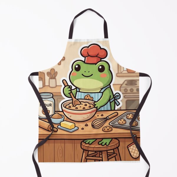 Item preview, Frog baking cookies in kitchen, cute baking frog designed and sold by ArtsyExplorer.