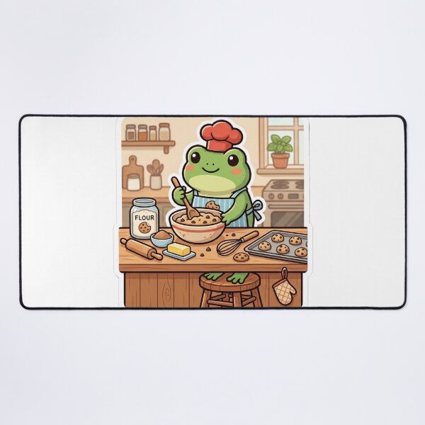 Item preview, Frog baking cookies in kitchen, cute baking frog designed and sold by ArtsyExplorer.