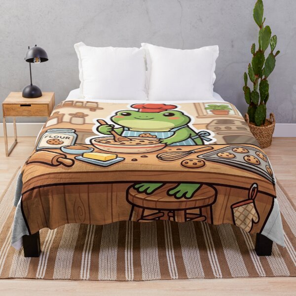 Item preview, Frog baking cookies in kitchen, cute baking frog designed and sold by ArtsyExplorer.