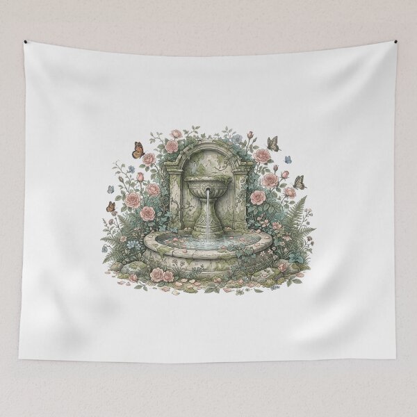Item preview, Secret Garden Fountain Roses Butterfly Art designed and sold by Fenay Designs.