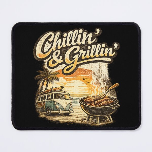 Item preview, Chillin’ & Grillin’ – Retro Summer BBQ Beach Shirt designed and sold by DesignsByHania.