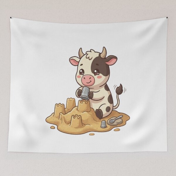 Item preview, Cute Cow Building Sandcastle Beach designed and sold by Ella_Sketch.