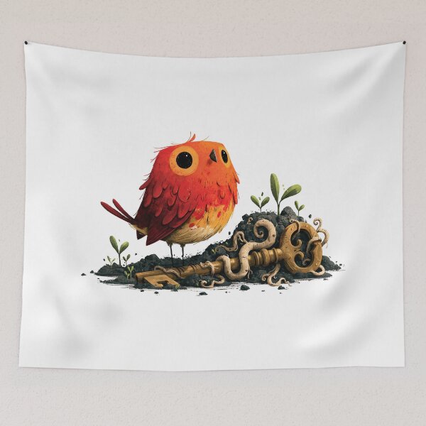 Item preview, Secret Garden Red Bird Golden Key Art designed and sold by Fenay Designs.