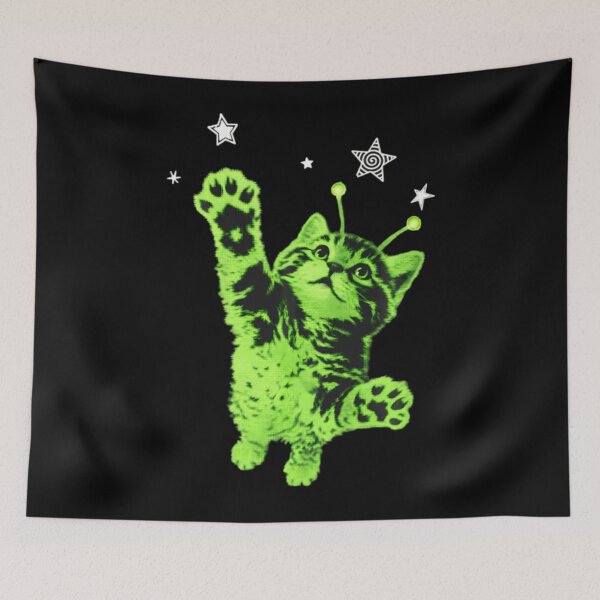 Item preview, Y2k Alien Cat Jumping Stars designed and sold by siennalabeoo.