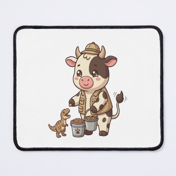 Item preview, Cute Cow Zookeeper Feeding Dinosaur designed and sold by Ella_Sketch.
