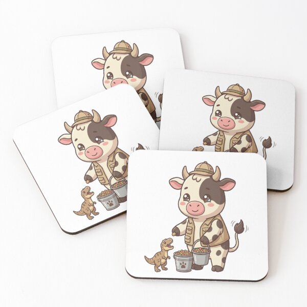 Item preview, Cute Cow Zookeeper Feeding Dinosaur designed and sold by Ella_Sketch.