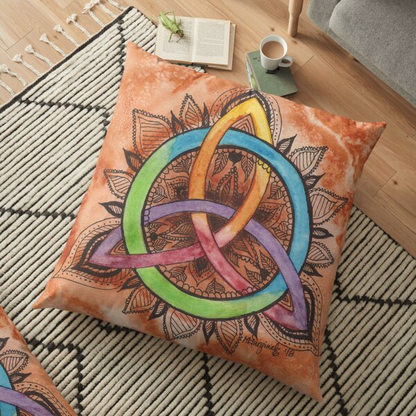 Triskele, mandala series, watercolor Floor Pillow