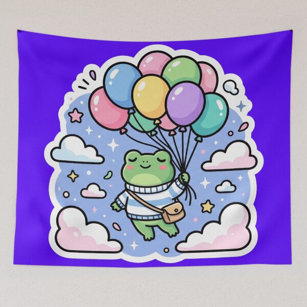 Item preview, Dreamy Balloon Frog – Cute Floating Sky Cartoon Aesthetic designed and sold by ArtsyExplorer.