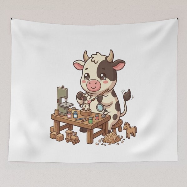 Item preview, Cute Cow Making Wooden Toys designed and sold by Ella_Sketch.