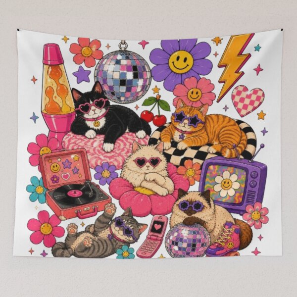 Item preview, Groovy Vintage Disco Ball Flip Phone Cats designed and sold by JediKittenWars.