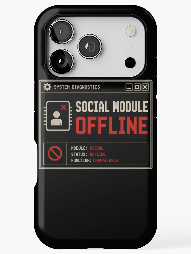 Thumbnail 1 of 4, iPhone Case, Social Module Offline – Retro System Status Humor Design designed and sold by Mad Factory Designs.
