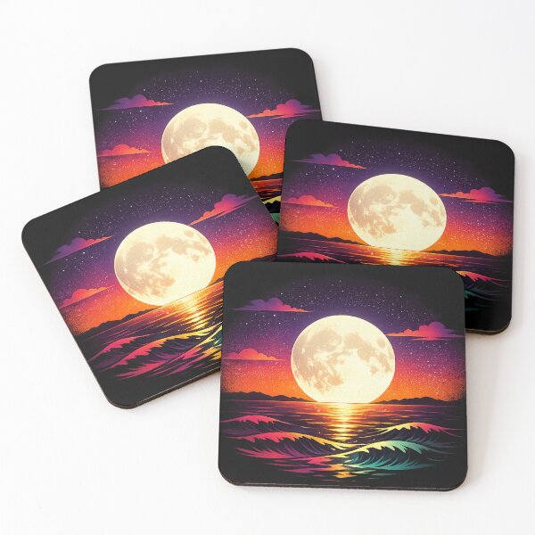 Item preview, Neon Moon Ocean Waves – Aesthetic Sunset Night Sky Vaporwave Art designed and sold by MartBook.