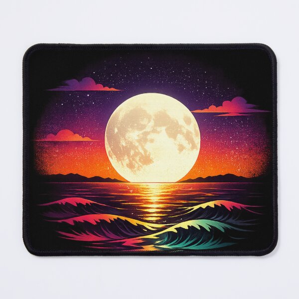 Item preview, Neon Moon Ocean Waves – Aesthetic Sunset Night Sky Vaporwave Art designed and sold by MartBook.