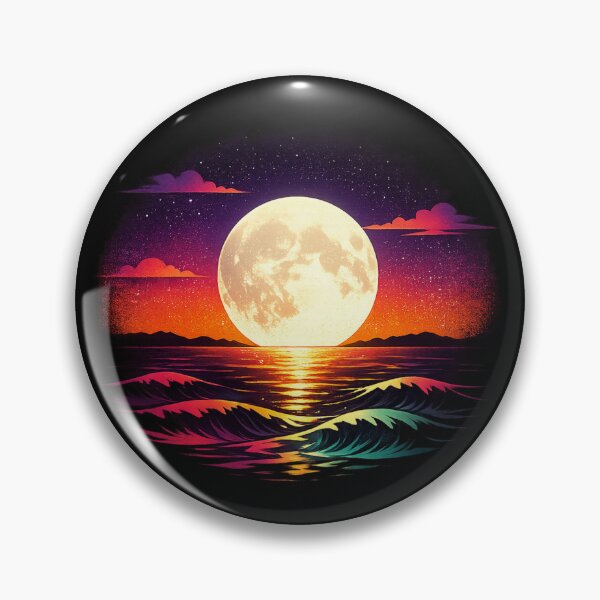 Item preview, Neon Moon Ocean Waves – Aesthetic Sunset Night Sky Vaporwave Art designed and sold by MartBook.