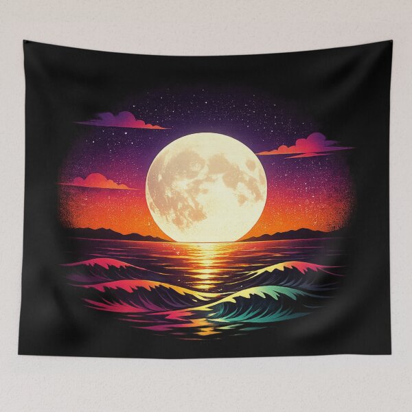 Item preview, Neon Moon Ocean Waves – Aesthetic Sunset Night Sky Vaporwave Art designed and sold by MartBook.