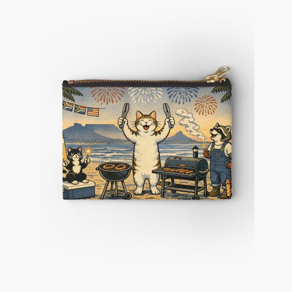 Item preview, 4th of July Beach Cookout Cat Woodblock Sticker designed and sold by Tijger Cats.