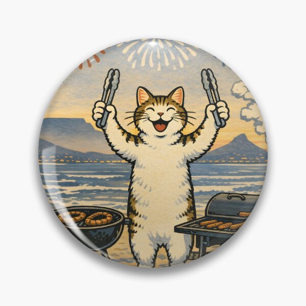 Item preview, 4th of July Beach Cookout Cat Woodblock Sticker designed and sold by Tijger Cats.