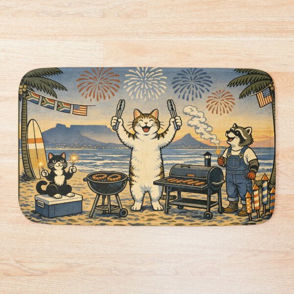Item preview, 4th of July Beach Cookout Cat Woodblock Sticker designed and sold by Tijger Cats.