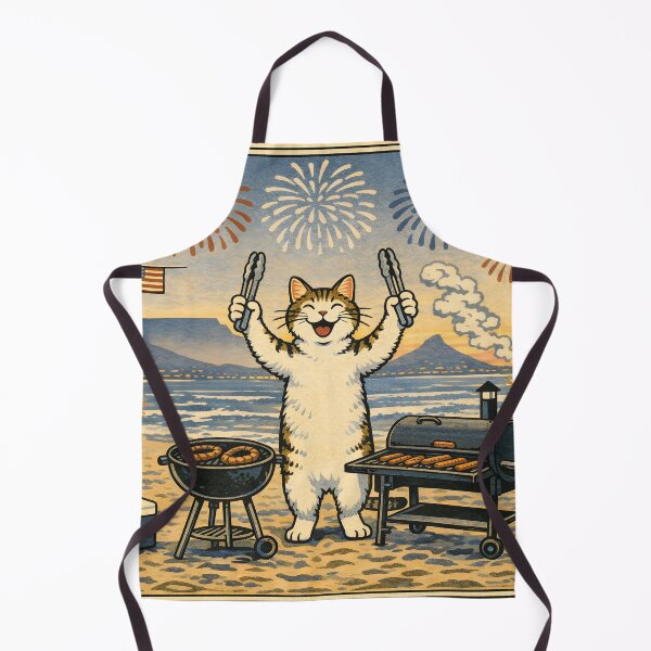 Item preview, 4th of July Beach Cookout Cat Woodblock Sticker designed and sold by Tijger Cats.