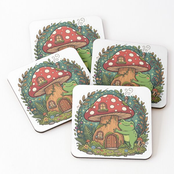 Item preview, Fairy Tale Frog Hugging Mushroom House – Cozy Forest Cartoon Aesthetic designed and sold by ArtsyExplorer.