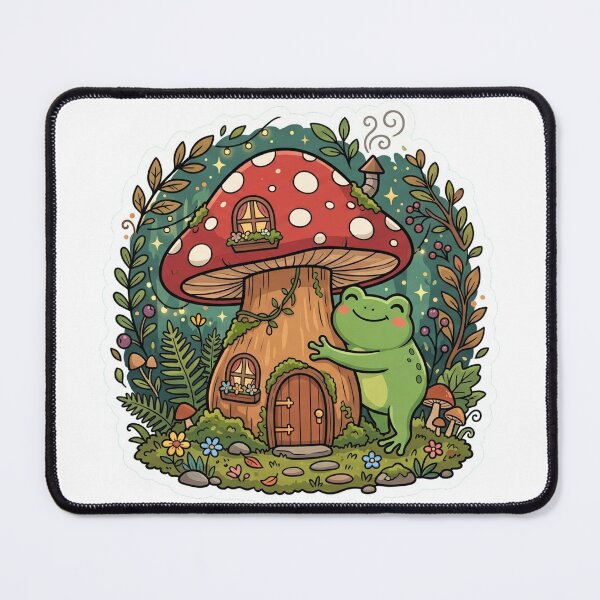 Item preview, Fairy Tale Frog Hugging Mushroom House – Cozy Forest Cartoon Aesthetic designed and sold by ArtsyExplorer.