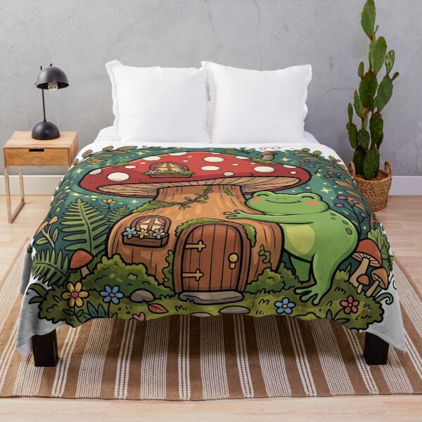 Item preview, Fairy Tale Frog Hugging Mushroom House – Cozy Forest Cartoon Aesthetic designed and sold by ArtsyExplorer.
