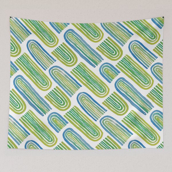 Item preview, Blue & Green Watercolour Arch Stripe Pattern | Retro Geometric Art designed and sold by Twisted-Type-Co.