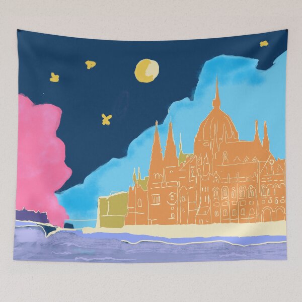 Item preview, Budapest Parliament Night Travel Poster Puzzle Art designed and sold by Kapsula2023.