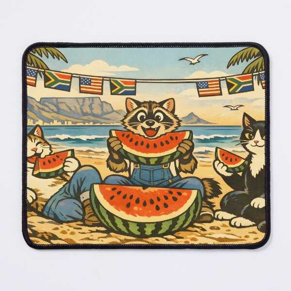 Item preview, 4th of July Watermelon Cats Beach Woodblock Sticker designed and sold by Tijger Cats.