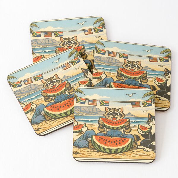 Item preview, 4th of July Watermelon Cats Beach Woodblock Sticker designed and sold by Tijger Cats.