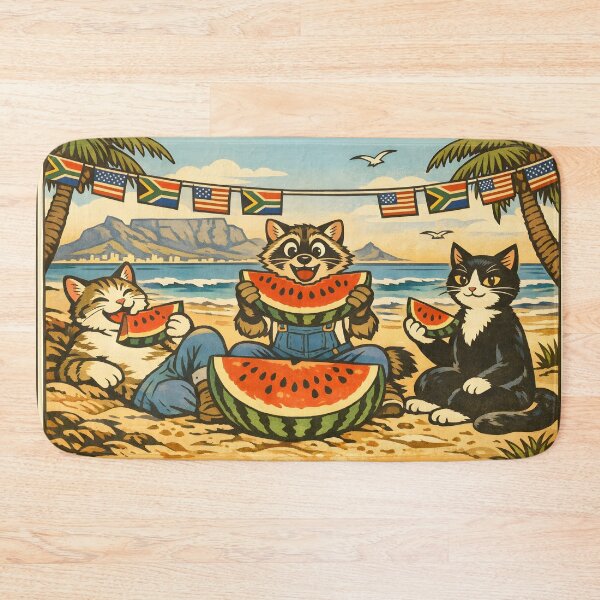 Item preview, 4th of July Watermelon Cats Beach Woodblock Sticker designed and sold by Tijger Cats.