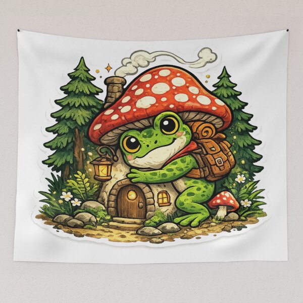 Item preview,  Frog Hugging Mushroom House – Cozy Forest Cartoon Aesthetic designed and sold by ArtsyExplorer.