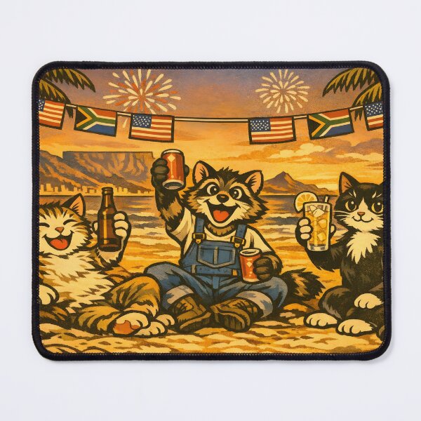 Item preview, 4th of July Sunset Toast Cat Woodblock Sticker designed and sold by Tijger Cats.