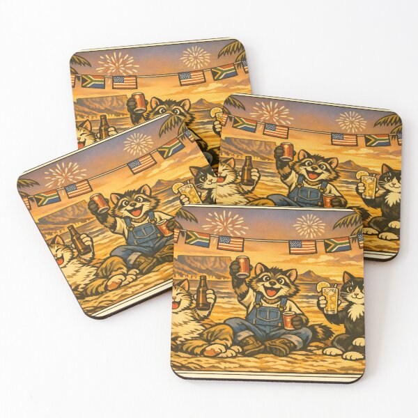 Item preview, 4th of July Sunset Toast Cat Woodblock Sticker designed and sold by Tijger Cats.