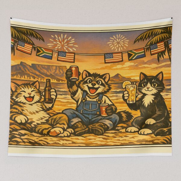 Item preview, 4th of July Sunset Toast Cat Woodblock Sticker designed and sold by Tijger Cats.