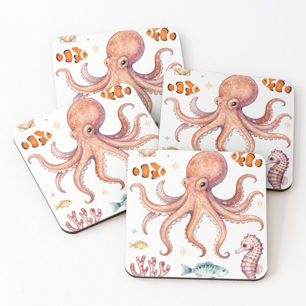 Item preview, Cute Watercolor Ocean Animals Octopus Sea Life Art designed and sold by Fariks.